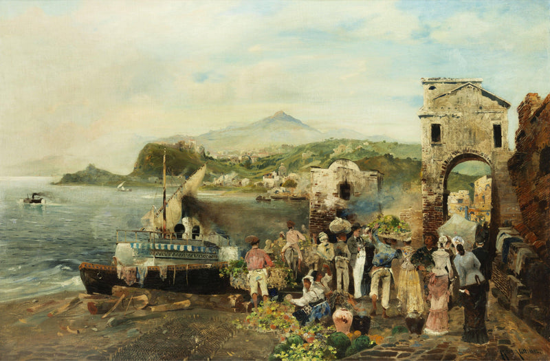 Lively mediterranean shoreline (southern capriccio) by Robert Alott — Oil Painting Reproduction