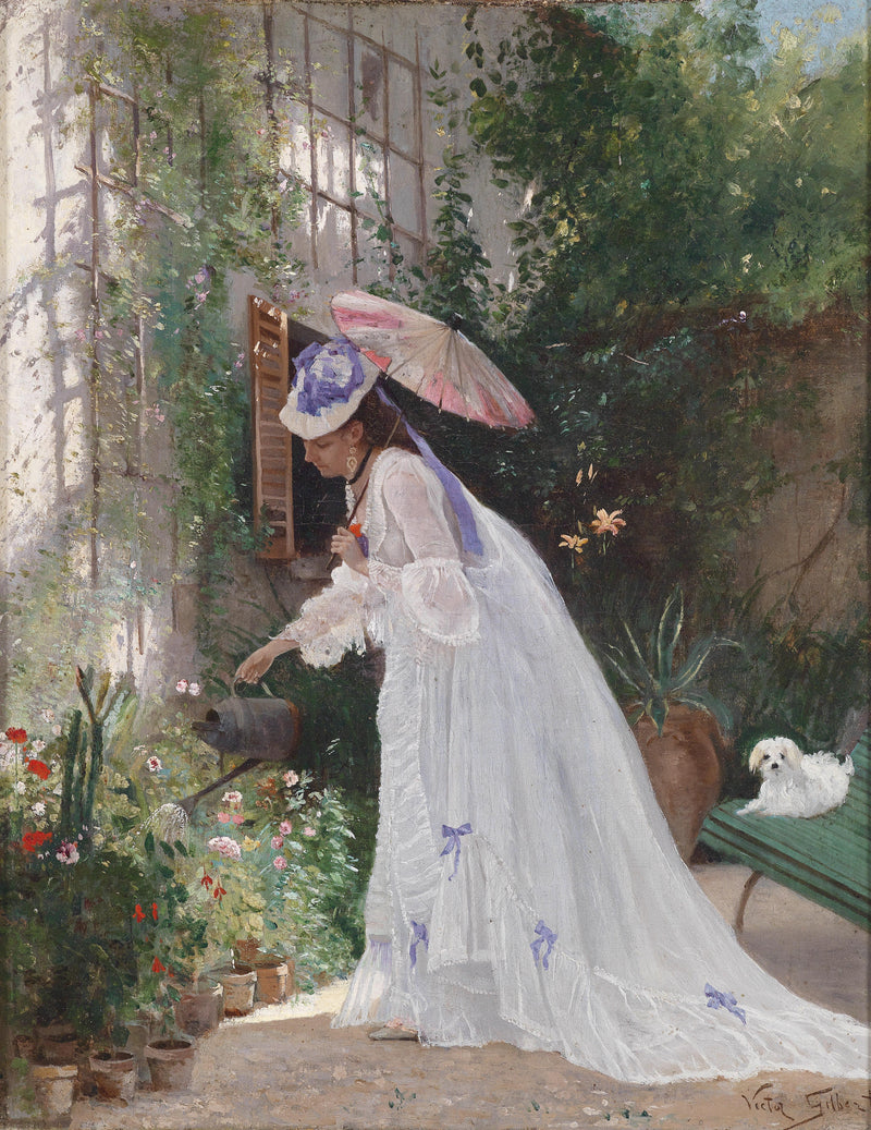 Loving flower care by Victor Gabriel Gilbert — Oil Painting Reproduction
