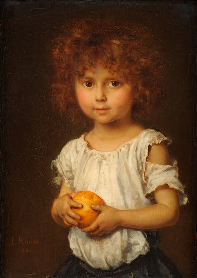 Little redhead with orange in home office