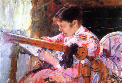 Lydia at the Tapestry Loom in hallway