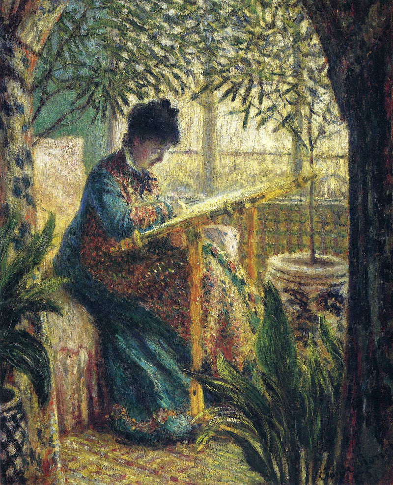 Madame Monet Embroidering by Claude Monet — Oil Painting Reproduction