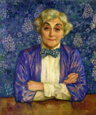 Madame van Rysselberghe in a Checkered Bow Tie in modern living room