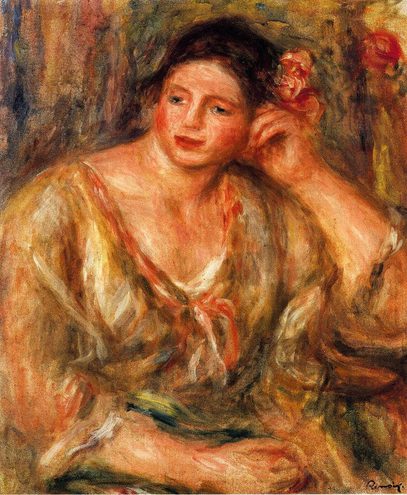 Madeleine Leaning on Her Elbow with Flowers in Her Hair by Pierre-Auguste Renoir — Oil Painting Reproduction