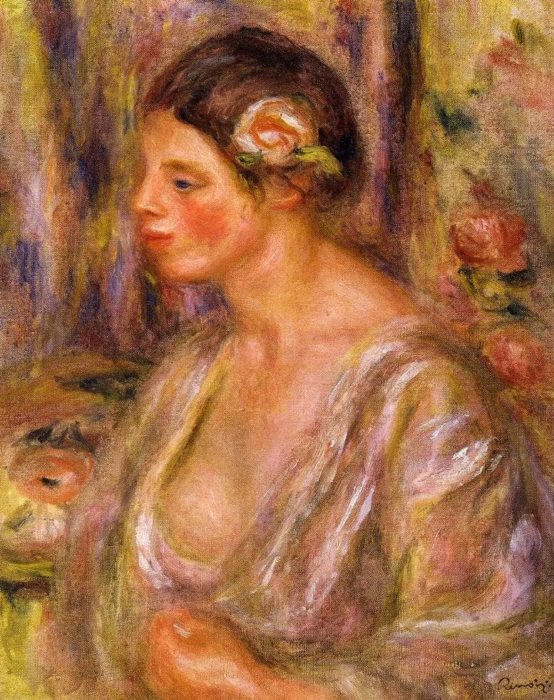 Madeline wearing a Rose by Pierre-Auguste Renoir — Oil Painting Reproduction