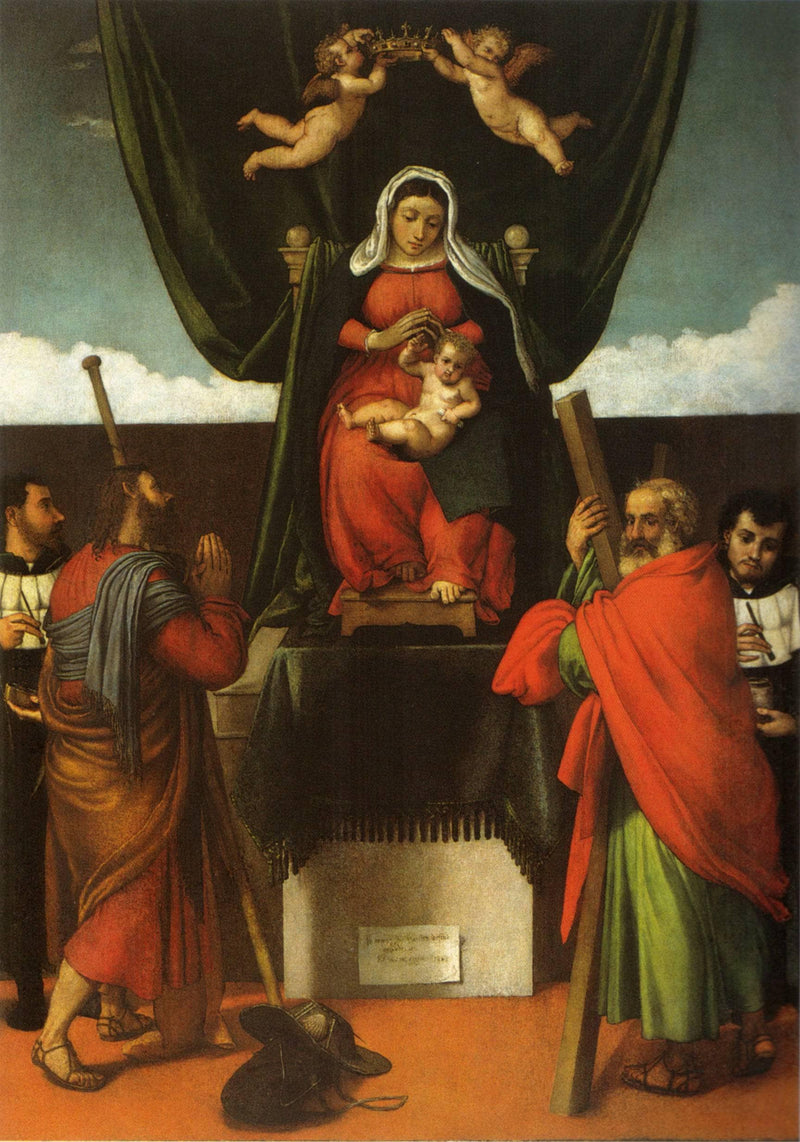 Madonna and Child Enthroned with Four Saints by Lorenzo Lotto — Oil Painting Reproduction