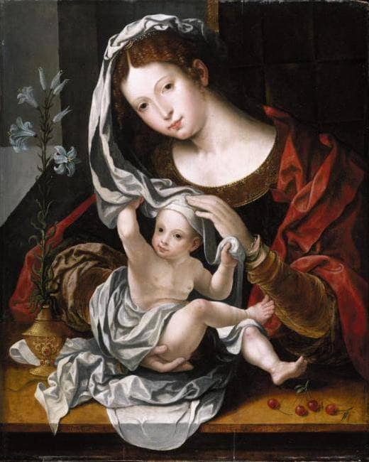 Madonna and Child playing with the veil by Mabuse — Oil Painting Reproduction