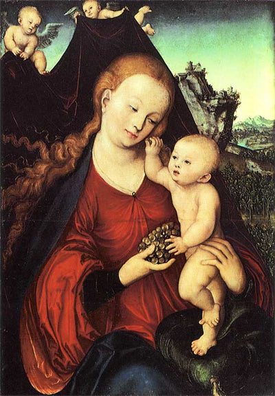 Madonna and Child with a Bunch of Grapes in dining room