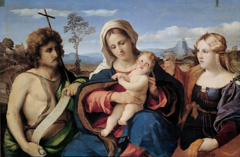 Madonna and Child with Saint John the Baptist and Magdalene by Palma Vecchio — Oil Painting Reproduction