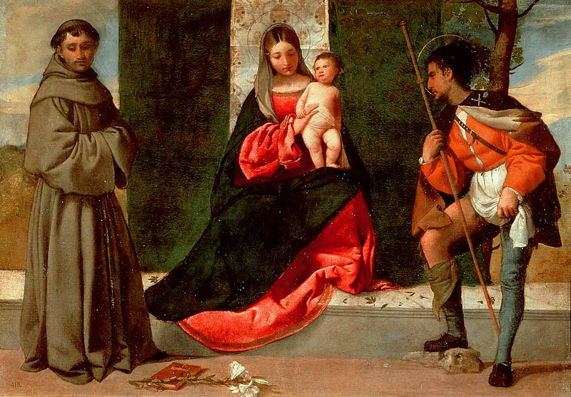 Madonna and Child with Sts Anthony of Padua and Roch by Titian — Oil Painting Reproduction