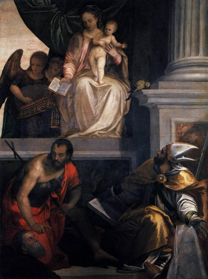 Madonna Enthroned with Child, St John the Baptist, St Louis of Toulouse and Donors by Paolo Veronese — Oil Painting Reproduction