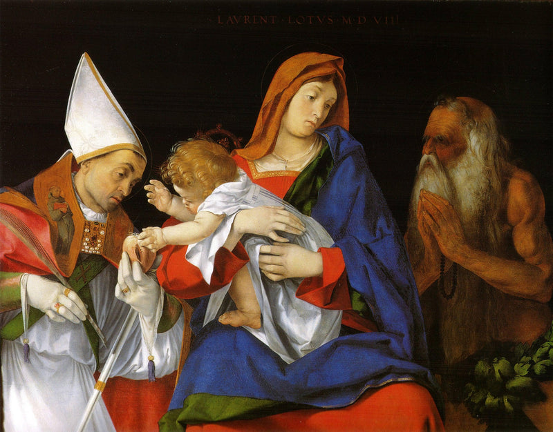 Madonna with a Bishop and St. Onuphrius by Lorenzo Lotto — Oil Painting Reproduction