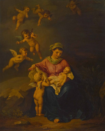 Madonna with child and putti in modern living room