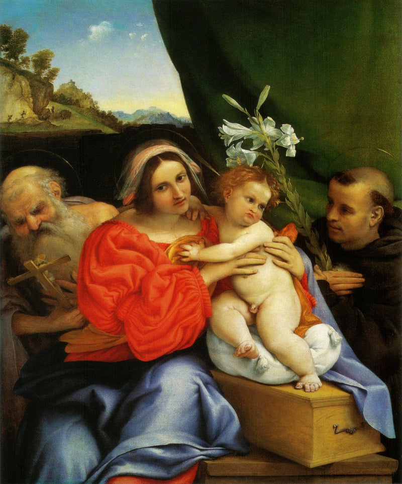 Virgin and Child with Saints Jerome and Nicholas of Tolentino by Lorenzo Lotto — Oil Painting Reproduction