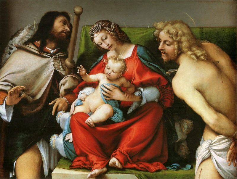 Madonna with St. Roch and St. Sebastian by Lorenzo Lotto — Oil Painting Reproduction