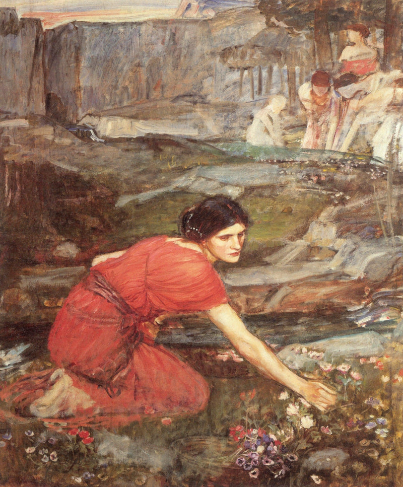 Maidens picking Flowers by a Stream by John William Waterhouse — Oil Painting Reproduction