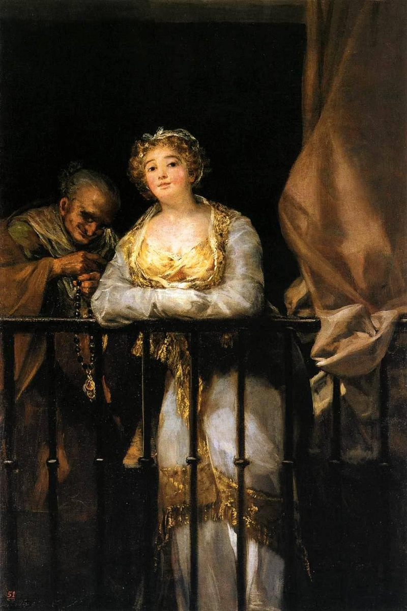 Maja and Celestina on a Balcony by Francisco Goya — Oil Painting Reproduction