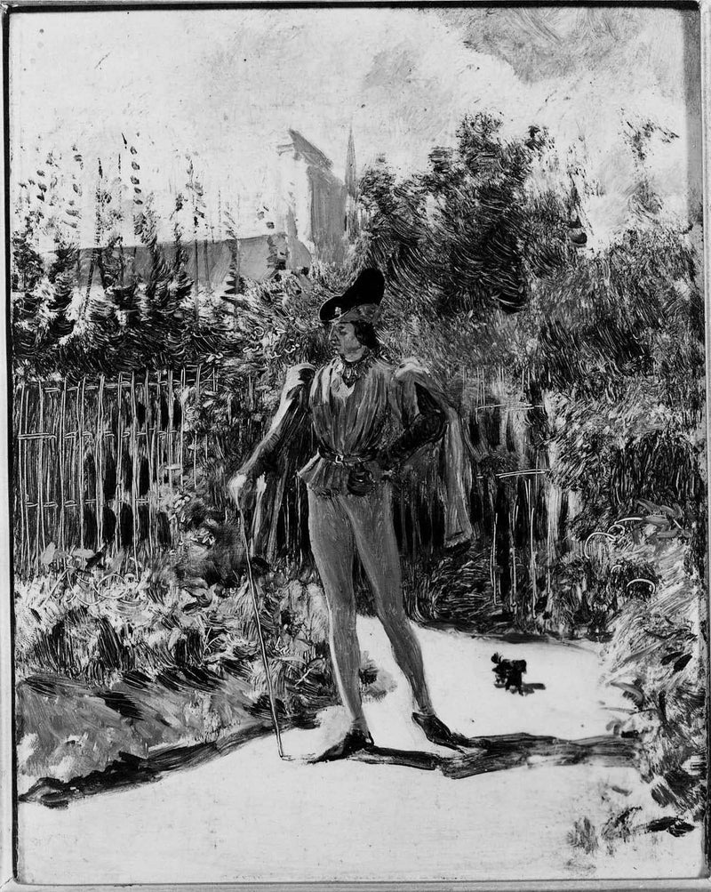 Man in sixteenth-century costume in a garden by Eduardo Zamacois — Oil Painting Reproduction