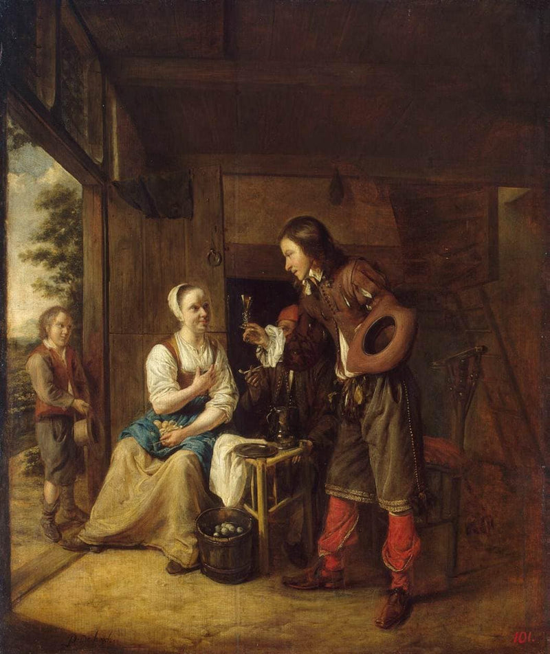 Man Offering a Glass of Wine to a Woman by Pieter de Hooch — Oil Painting Reproduction