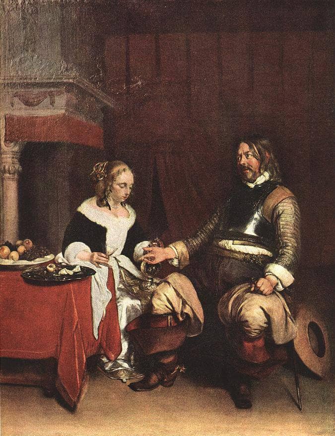 Man Offering a Woman Coins by Gerard Terborch — Oil Painting Reproduction