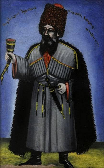 Man with a horn for drinking wine (Portrait of Meliton Chkheidze) by Niko Pirosmani — Oil Painting Reproduction