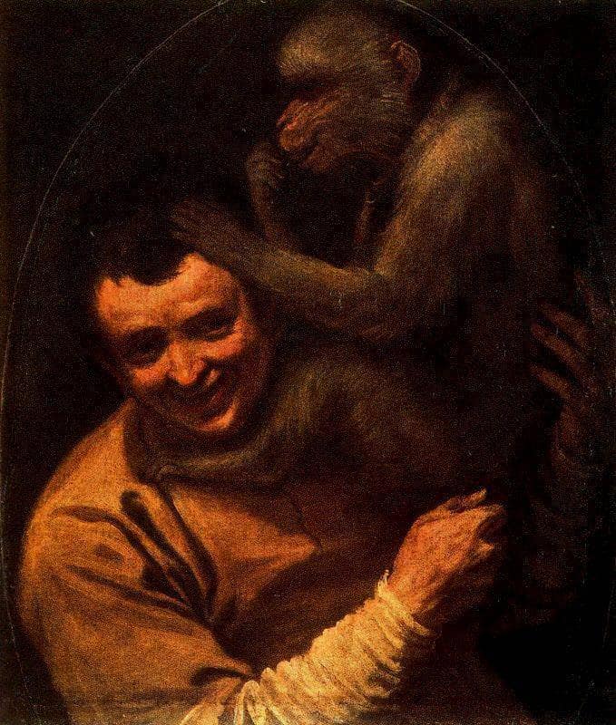 Man with Monkey by Annibale Carracci — Oil Painting Reproduction