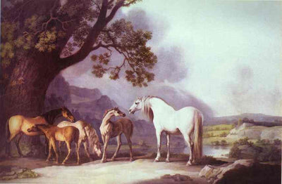 Mares and Foals in a Mountainous Landscape in bedroom