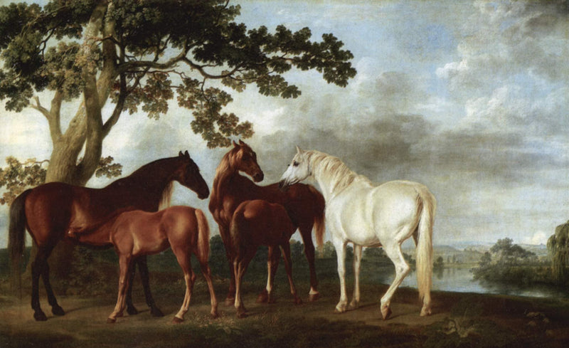 Mares and Foals in a River Landscape by George Stubbs — Oil Painting Reproduction