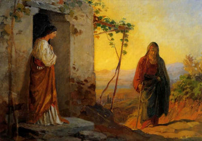 Maria, sister of Lazarus, meets Jesus who is going to their house in living room