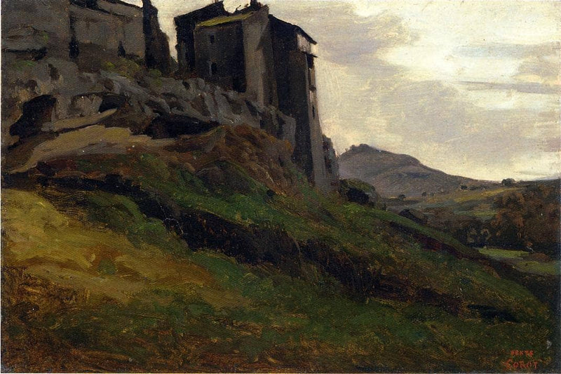 Marino, Large Buildings on the Rocks by Camille Corot — Oil Painting Reproduction