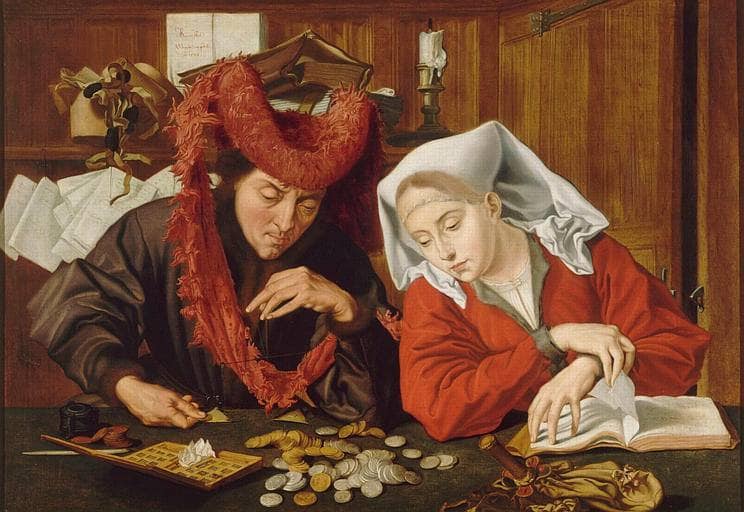 The moneychanger and his wife by Marinus van Reymerswaele — Oil Painting Reproduction