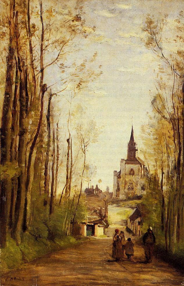 Marissal, Path to the Front of the Church by Camille Corot — Oil Painting Reproduction