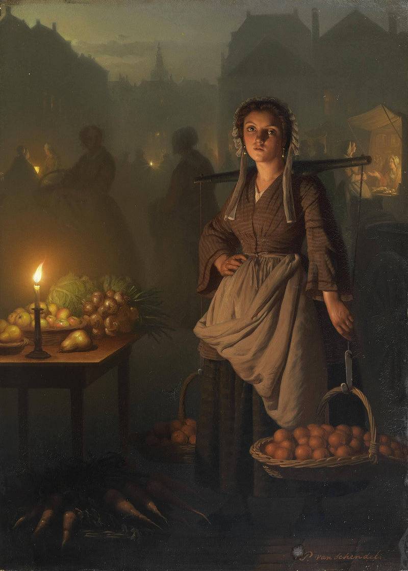 Market by Candlelight by Petrus van Schendel — Oil Painting Reproduction