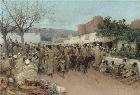 Market day in Tlemcen, Algeria by Gustavo Simoni — Oil Painting Reproduction