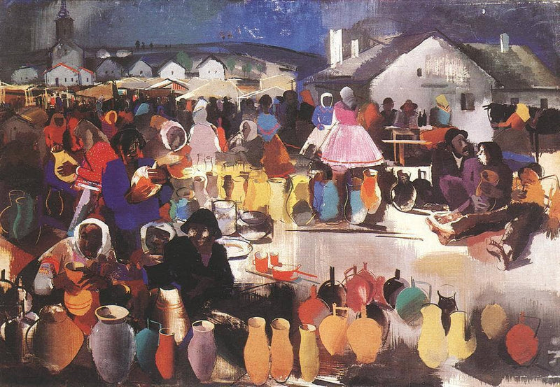 Market of Ceramics by Vilmos Aba-Novak — Oil Painting Reproduction