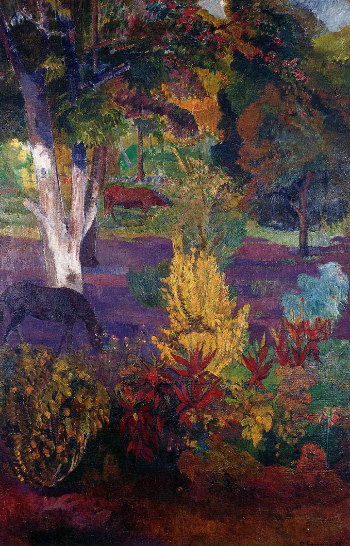 Marquesan landscape with horses by Paul Gauguin — Oil Painting Reproduction