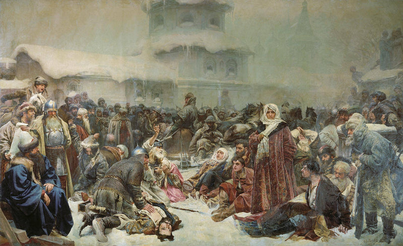 Martha the Mayoress. Destruction of Novgorod by Ivan III. by Klavdy Lebedev — Oil Painting Reproduction