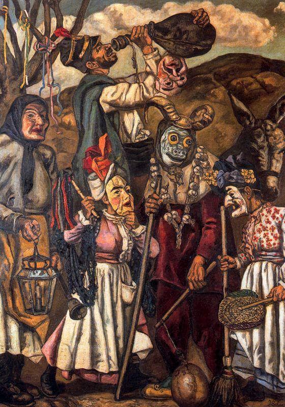 Masks with Donkey by Jose Gutierrez Solana — Oil Painting Reproduction