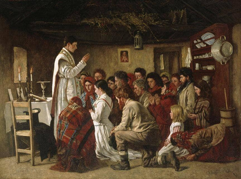 Mass in a Connemara Cabin by Aloysius O'Kelly — Oil Painting Reproduction