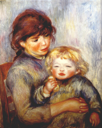 Maternity (child with a biscuit) in home office