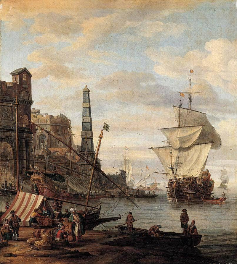Mediterranean Harbour Scene by Abraham Storck — Oil Painting Reproduction