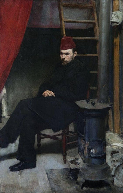 Portrait of sculptor Konstanty Laszczka in apartment