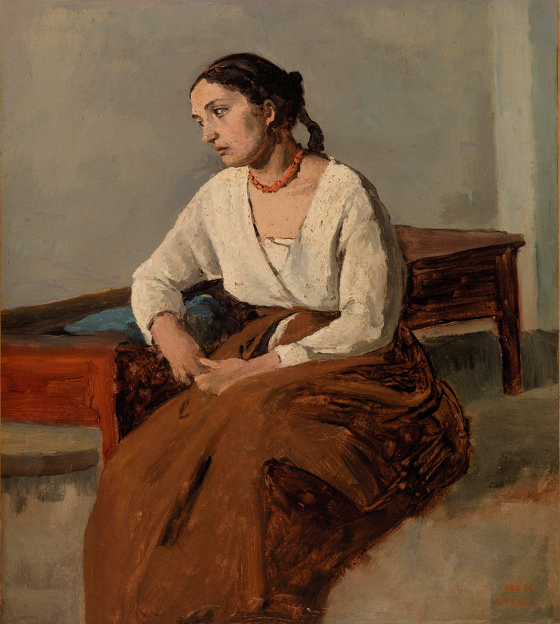 Melancholy Italian Woman (Rome) by Camille Corot — Oil Painting Reproduction
