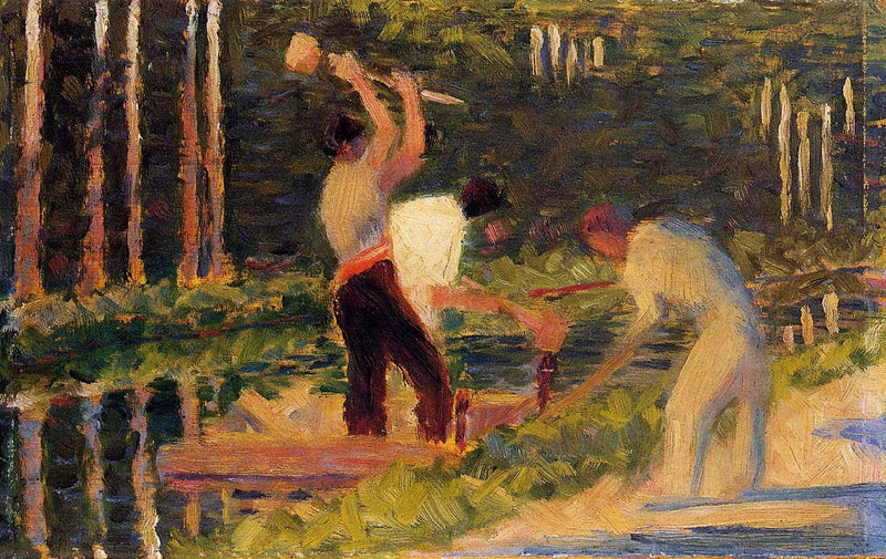 Men Laying Stakes by Georges Seurat — Oil Painting Reproduction