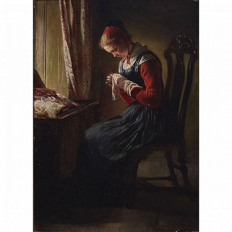 Mending time by Elisabeth Jerichau-Baumann — Oil Painting Reproduction