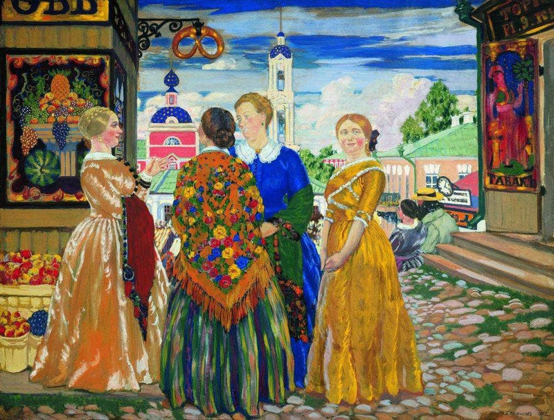 Merchant Wives by Boris Kustodiev — Oil Painting Reproduction