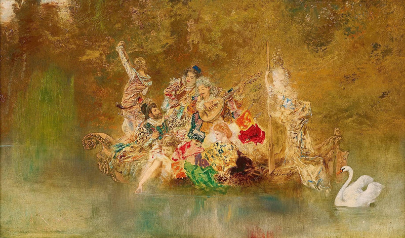 Merry company in a gondola by Anton Romako — Oil Painting Reproduction