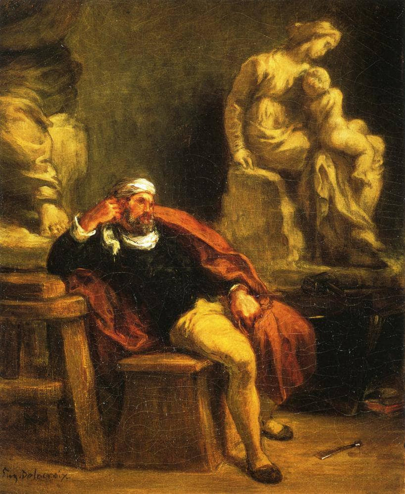 Michelangelo in his Studio by Eugene Delacroix — Oil Painting Reproduction