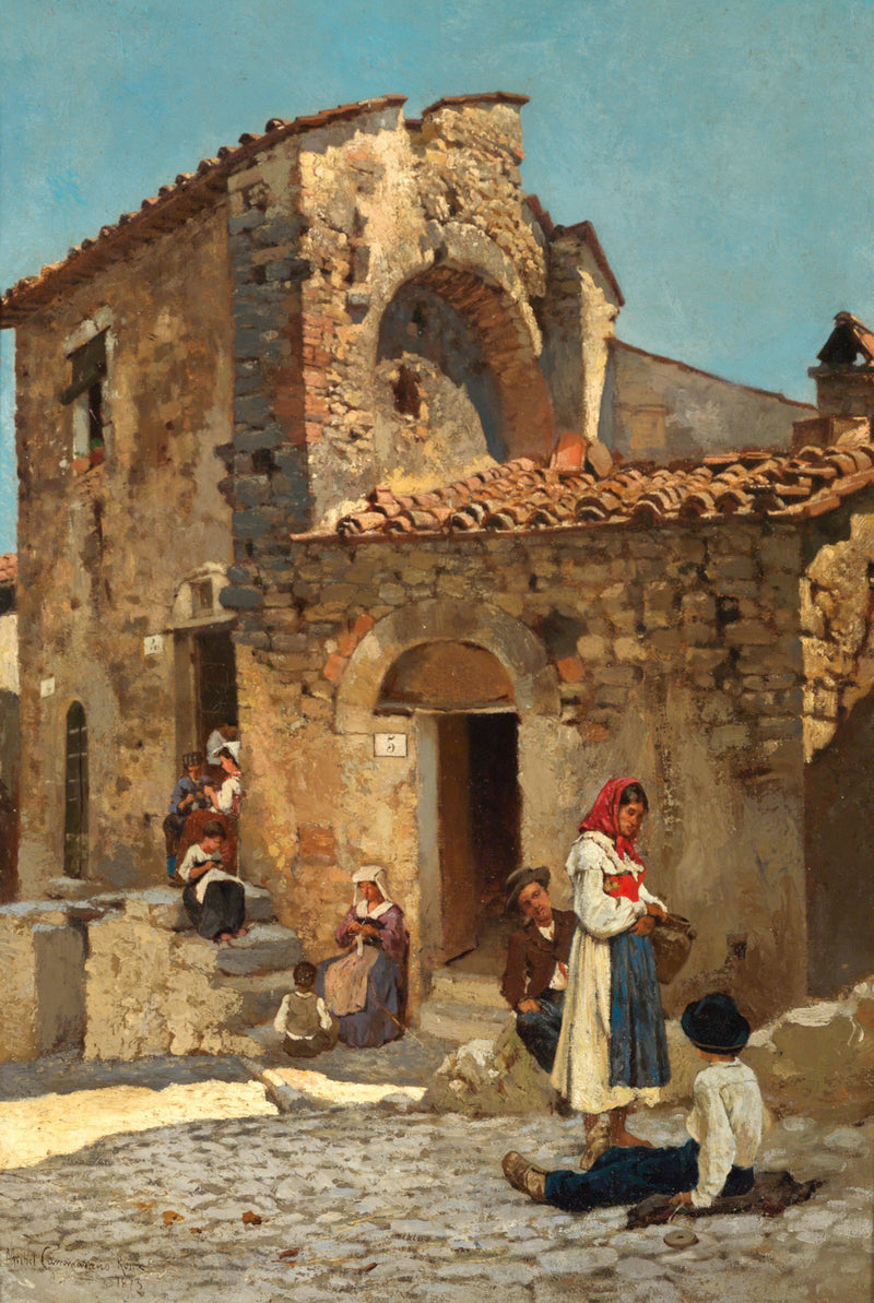 Italian Street Scene by Michele Cammarano — Oil Painting Reproduction