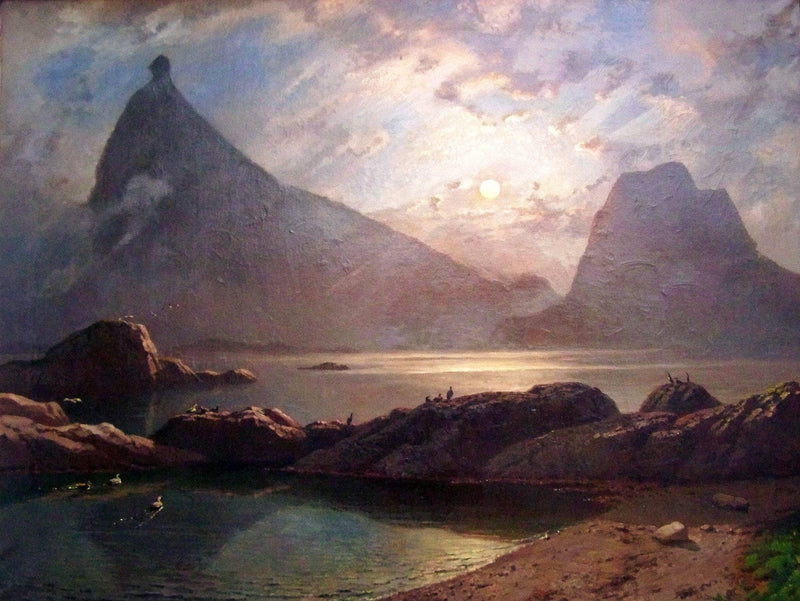Midnight sun on the island of Hestman in Norway by Knud Baade — Oil Painting Reproduction