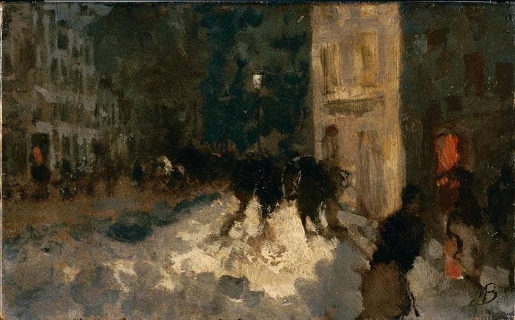 Milano Vecchia under the snow by Mosè Bianchi — Oil Painting Reproduction